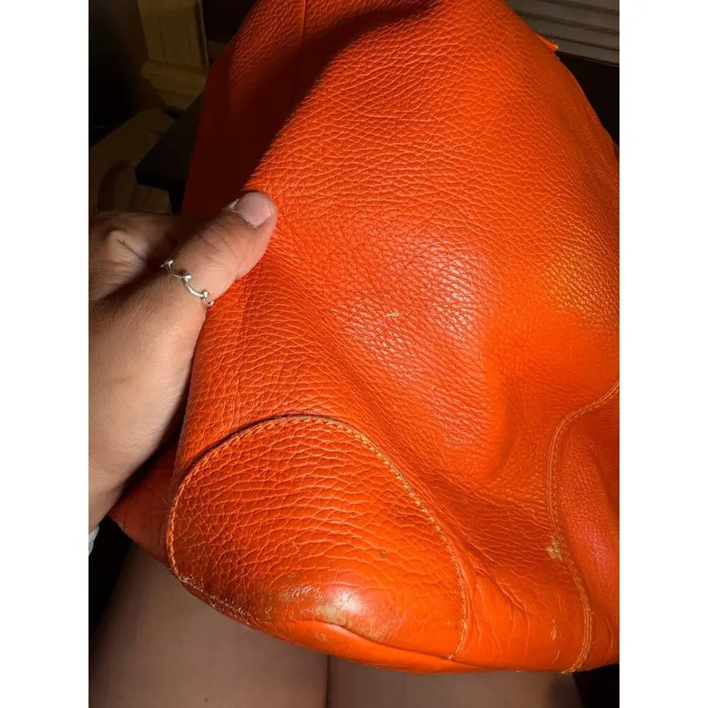 Crate & Barrel Orange Pebbled Leather Tote Shoulder Bag Large Shopper Purse